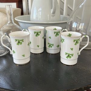 VTG Reco Bone Chine Shamrock Mugs Cups Made in England St. Patrick- Set of 4